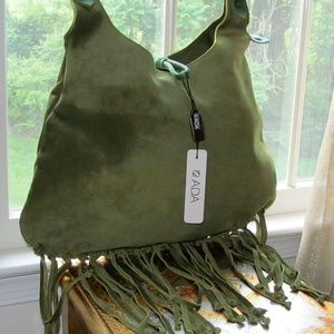 ADA COLLECTION GREEN SUEDE FRINGE HOBO CHICK BAG